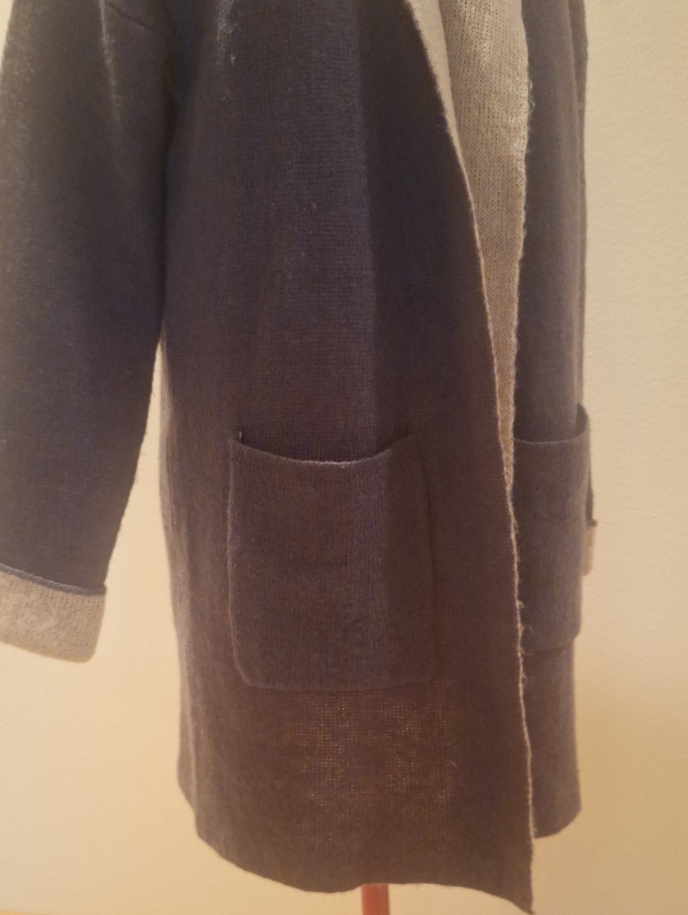 Olivia Sky Two-Tone Hooded Knit Long Cardigan Sweater - Eggplant & Tan Inside S - Picture 5 of 10